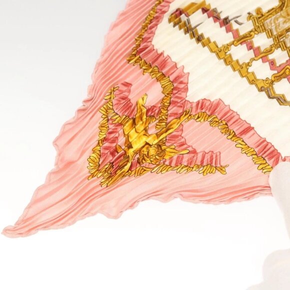 HERMES Pleated Carre 90 Scarf ""Traineaux et glifsades"" Silk Pink Auth - Picture 3 of 16